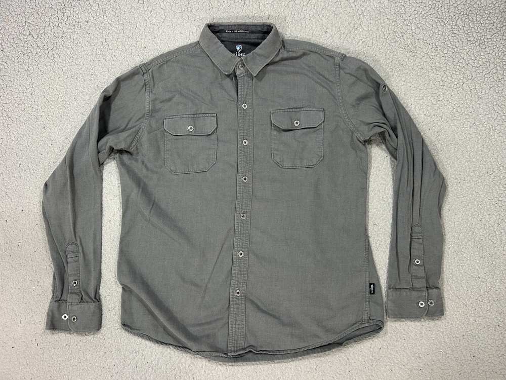 Kuhl Shirt Mens Large Gray Utility Metal Buttons Double Pocket Outdoor Hiking